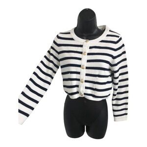 Jessica Simpson navy blue white nautical stripe long sleeve cardigan‎ sweater